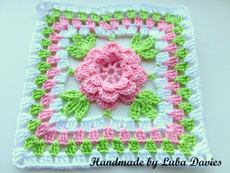 Crochet Granny Square Floral Pattern Instant Download Square Crochet PDF Pattern Floral Afghan Block Flower in Granny Square image 5