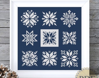 Nordic Stars Snowflakes Scandinavian Ornaments Christmas Filet Lace Motifs Instant Download Counted Cross Stitch Chart PDF Pattern N172ld