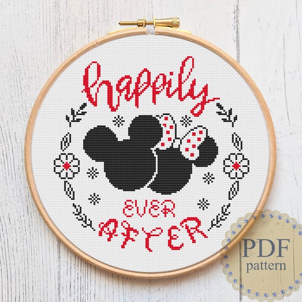 Happily Ever After Cross Stitch Pattern Wedding Family Anniversary Valentine Lettering Instant Download PDF Chart N522ld