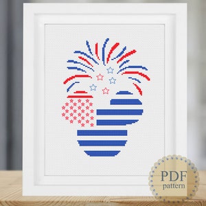 Patriotic Modern Cross Stitch Pattern American Flag 4th July Star and Stripes Instant Download PDF Chart 211ld