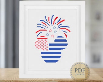 Patriotic Modern Cross Stitch Pattern American Flag 4th July Star and Stripes Instant Download PDF Chart 211ld