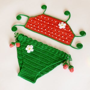 Crocheted Baby Girls Bikini Pattern Swimming Suit Instant Download Crochet PDF Pattern STRAWBERRY Swimsuit Bikini image 1