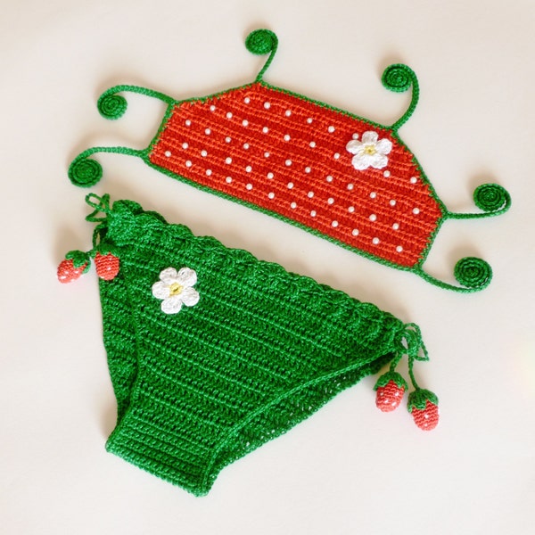 Crocheted Baby Girls Bikini Pattern Swimming Suit Instant Download Crochet PDF Pattern STRAWBERRY Swimsuit Bikini