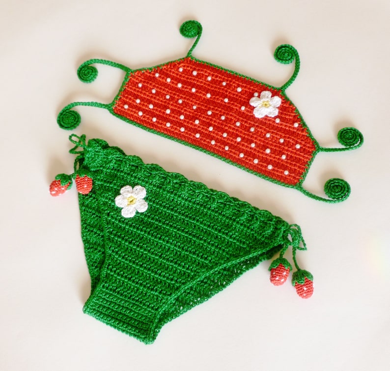 Crocheted Baby Girls Bikini Pattern Swimming Suit Instant Download Crochet PDF Pattern STRAWBERRY Swimsuit Bikini image 1