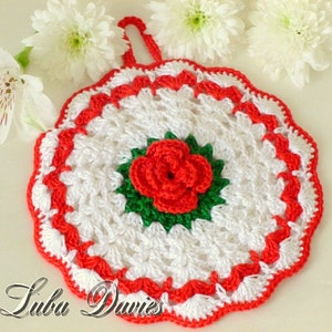 Crochet Potholder Instant Download Pot Holder Crochet PDF Pattern Rose Potholder