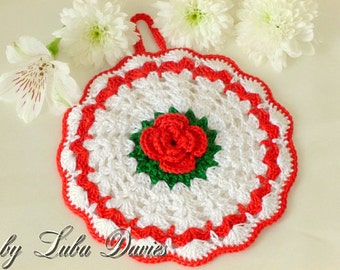 Crochet Potholder Instant Download Pot Holder Crochet PDF Pattern Rose Potholder