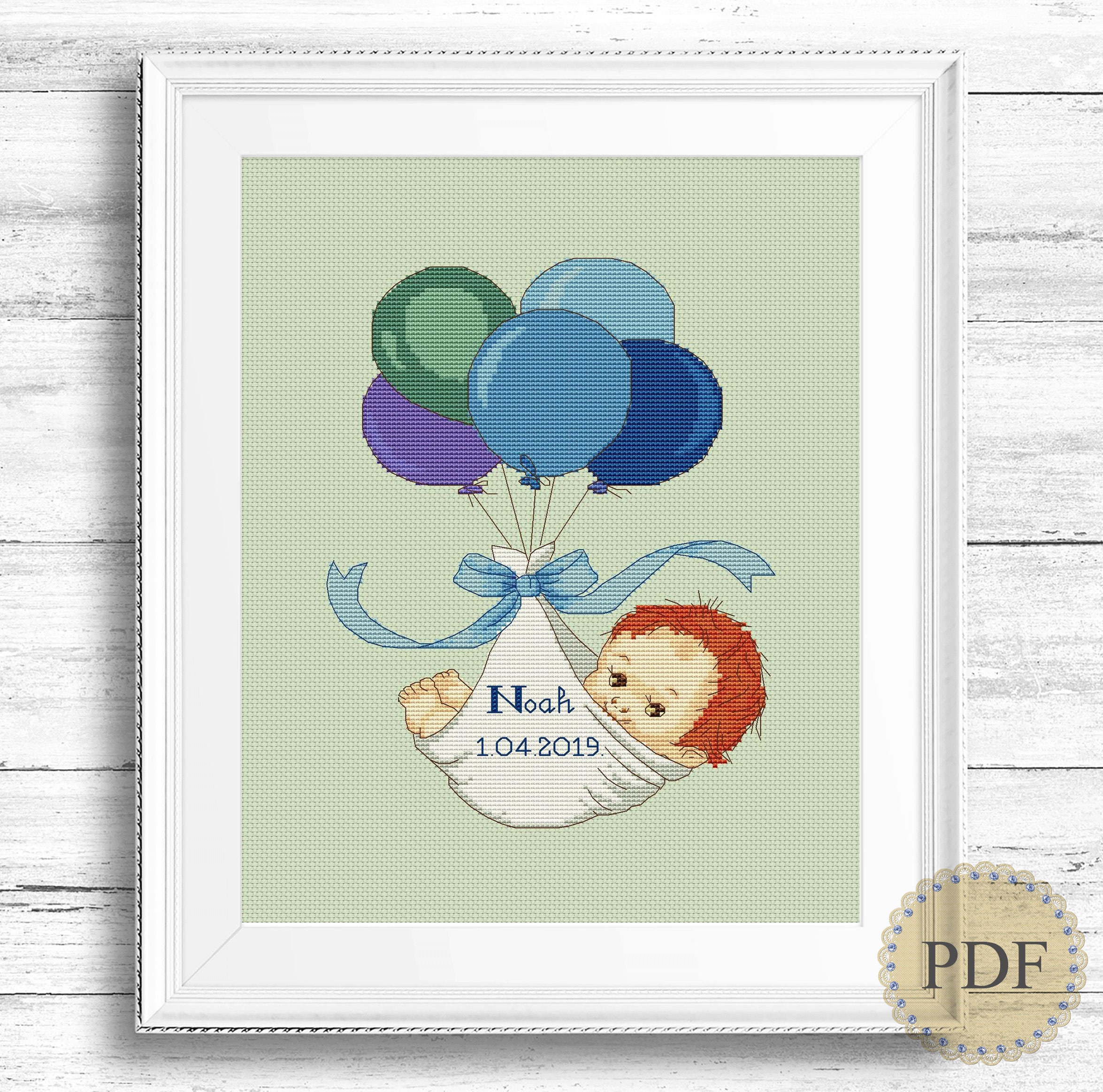 Birth Announcement Cross Stitch Baby Boy Birth Record Metrics Etsy
