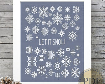 Christmas Snowflakes Ornaments Let It Snow Digital Download Cross Stitch Pattern PDF Chart N102ld