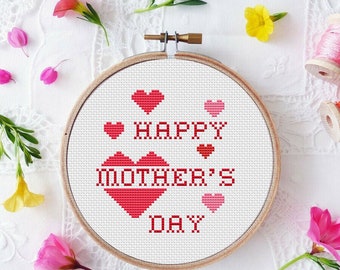 Happy Mother's Day Card Cross Stitch Pattern Instant Download Counted Cross Stitch Chart PDF Pattern N176ld