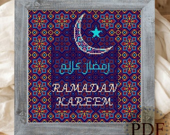 Ramadan Kareem Ethnic Cross Stitch Pattern Islamic Arabic Crescent Religious Ornaments Cushion Instant Download PDF Chart PDF 6ld