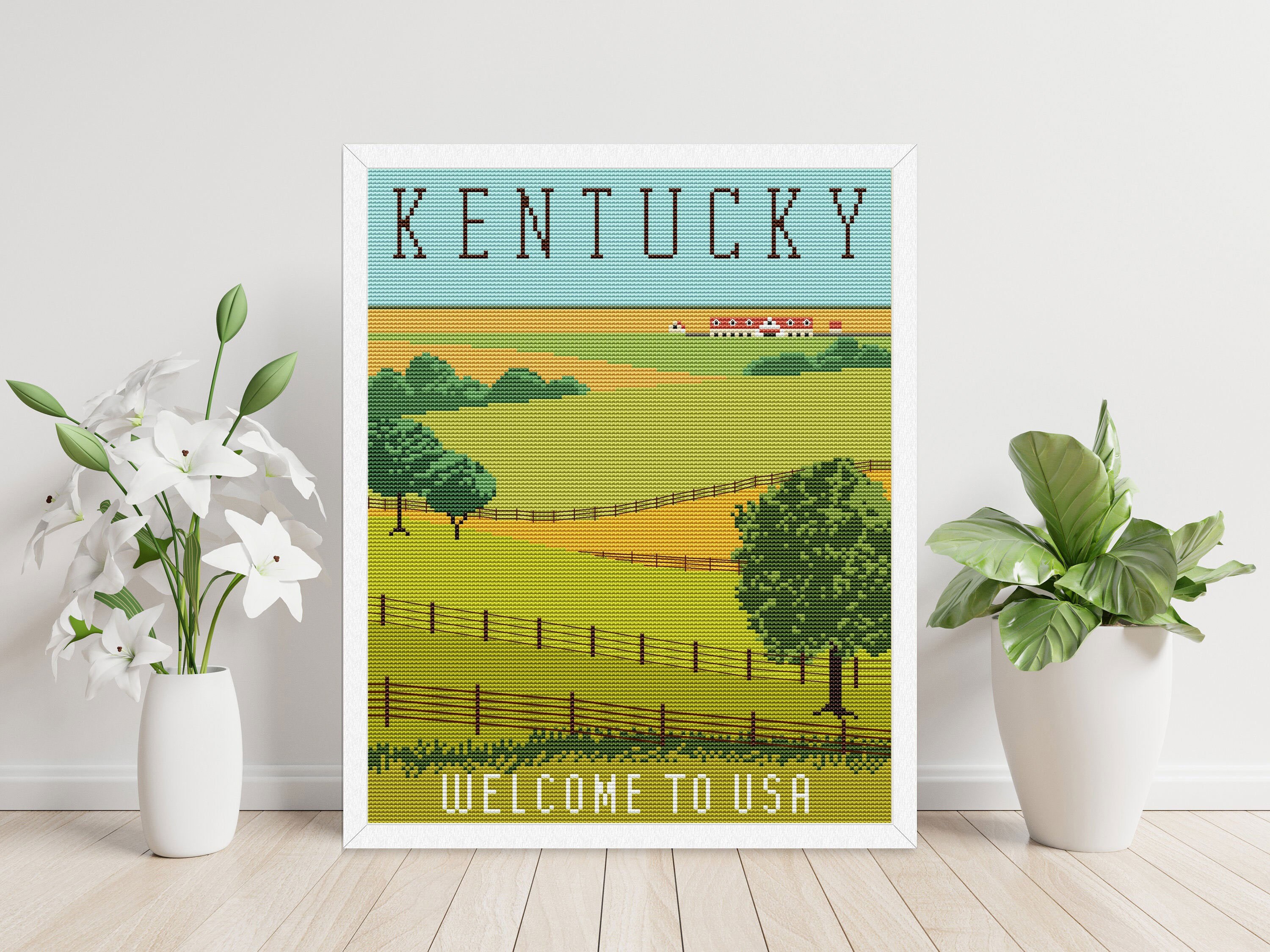 Kentucky Modern Cross Stitch Pattern USA State Landscape Etsy UK