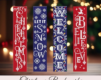Christmas Bookmarks Bundle 4 x Cross Stitch Pattern Snowflakes Decorations Scandinavian Festive Ornaments Digital Download PDF Chart N137ld