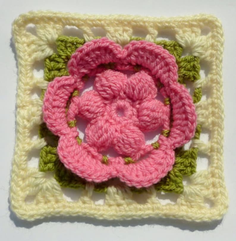 Crochet Granny Square Floral Pattern Instant Download Square Crochet PDF Pattern Floral Afghan Block Motif Square Flower in Square image 1