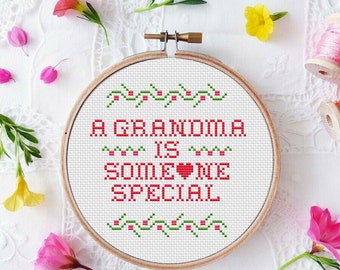 Mother's Day Cross Stitch Card Pattern Grandma Stitching Floral Instant Download Counted Cross Stitch Chart PDF Pattern N175ld