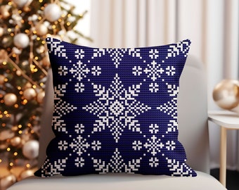 Nordic Tapestry Cushion Cover Christmas Snowflakes Ornaments Cross Stitch Pattern Throw Pillow Digital Download PDF Chart N151ld