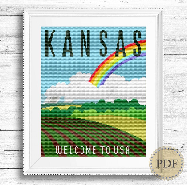 Kansas Modern Cross Stitch Pattern Retro Travel Pattern Etsy