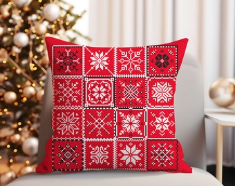 Nordic Christmas Ornaments Cross Stitch Pattern Cushion Cover Stars Snowflakes Throw Pillow Digital Download PDF Chart N171ld