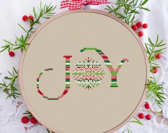 Joy Christmas Cross Stitch Pattern Festive Ornament Easy Round Holidays Snowflake Design Digital Download PDF Chart N154ld