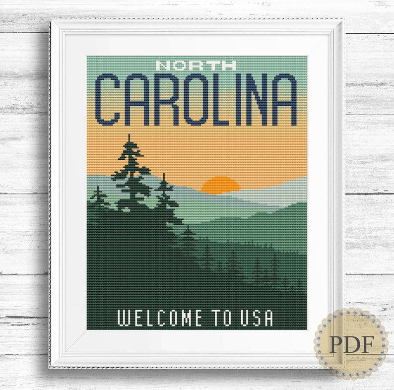 North Carolina Modern Cross Stitch Pattern Great Smoky Etsy