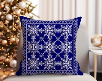 Nordic Style Cushion Cover Cross Stitch Pattern Christmas Snowflakes Ornaments Festive Throw Pillow Digital Download PDF Chart 167ld