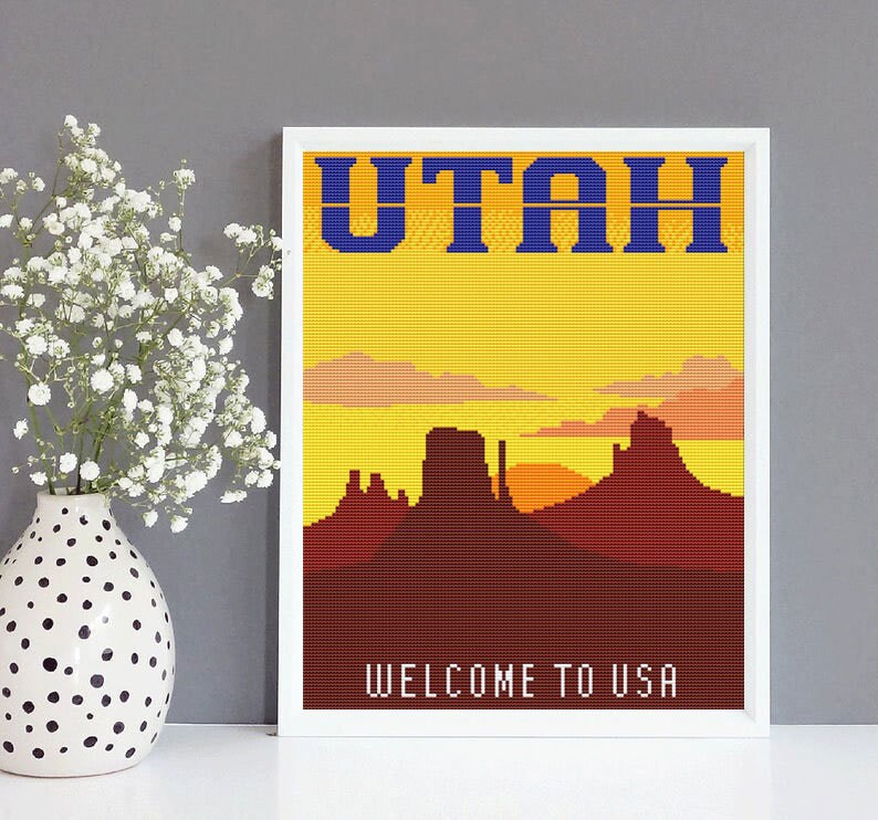 Utah Modern Cross Stitch Pattern USA Landscape National Park Etsy