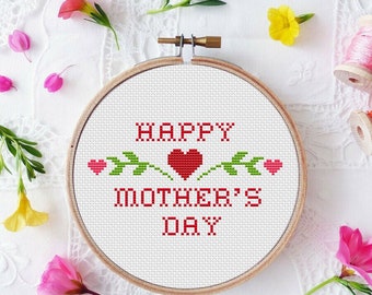 Happy Mother's Day Card Cross Stitch Pattern Instant Download Counted Cross Stitch Chart PDF Pattern N177ld