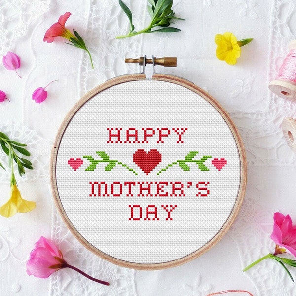 Happy Mother's Day Card Cross Stitch Pattern Instant Download Counted Cross Stitch Chart PDF Pattern N177ld