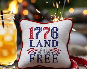 1776 Land of the Free Patriotic Modern Cross Stitch Pattern Pincushion 4th July Independence Day Gift Instant Download PDF Chart 249ld