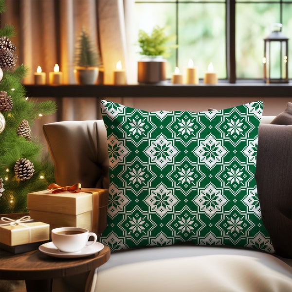 Nordic Mandala Cushion Cover Cross Stitch Pattern Christmas Snowflakes Norwegian Stars Throw Pillow Digital Download PDF Chart 159ld