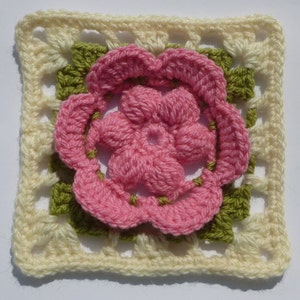 Crochet Granny Square Floral Pattern Instant Download Square Crochet PDF Pattern Floral Afghan Block Motif Square Flower in Square image 2