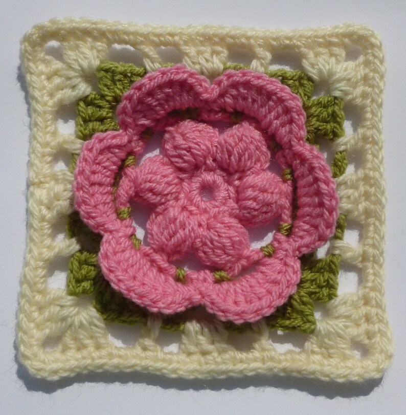 Crochet Granny Square Floral Pattern Instant Download Square Crochet PDF Pattern Floral Afghan Block Motif Square Flower in Square image 2