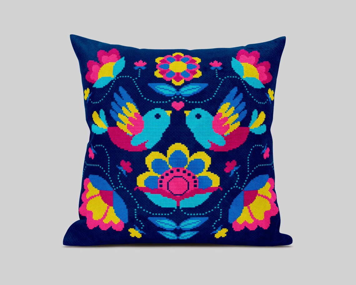 Mexican Style Cushion Cover Cross Stitch Pattern Colourful | Etsy