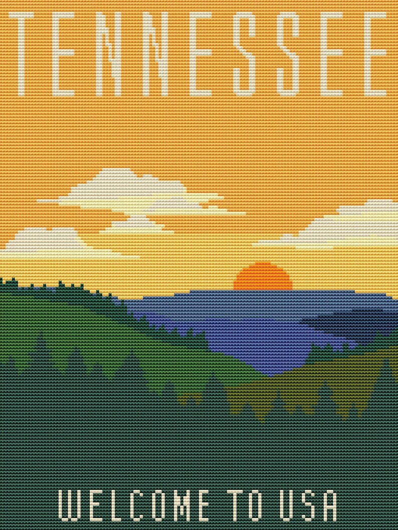 Tennessee Modern Cross Stitch Pattern Travel USA Landscape Etsy