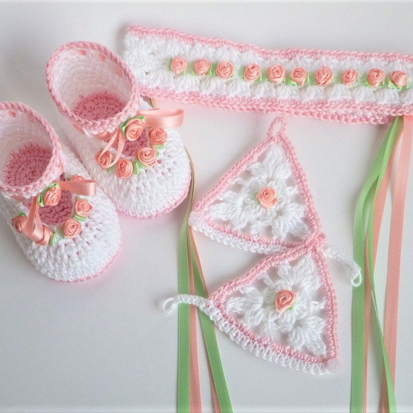 Crocheted Baby Girls Shoes PDF Pattern Instant Download Crochet Pattern ROSY Christening Baby Girls Set