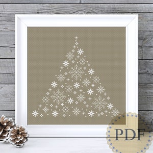 Snowflakes Christmas Tree Modern Cross Stitch Pattern Winter Festive Holidays Design Instant Download PDF Chart N207ld