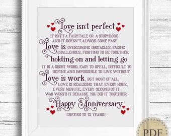 Happy Anniversary Cross Stitch Pattern Inspirational Love Quote Lettering Family Wedding Anniversary Digital Download PDF Chart N528ld