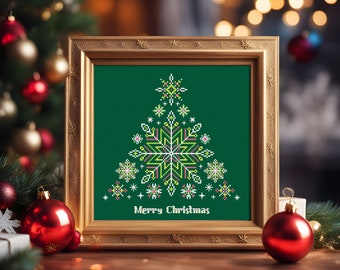 Multicolor Snowflakes Christmas Tree Modern Cross Stitch Pattern Winter Festive Holidays Design Digital Download PDF Chart N135ld