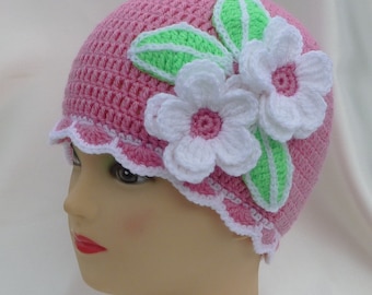 Crochet Baby Girl Beanie Hat Flowers Pattern Instant Download Crochet PDF Pattern Apple Blossoms Baby Beanie Hat Crochet Flowers