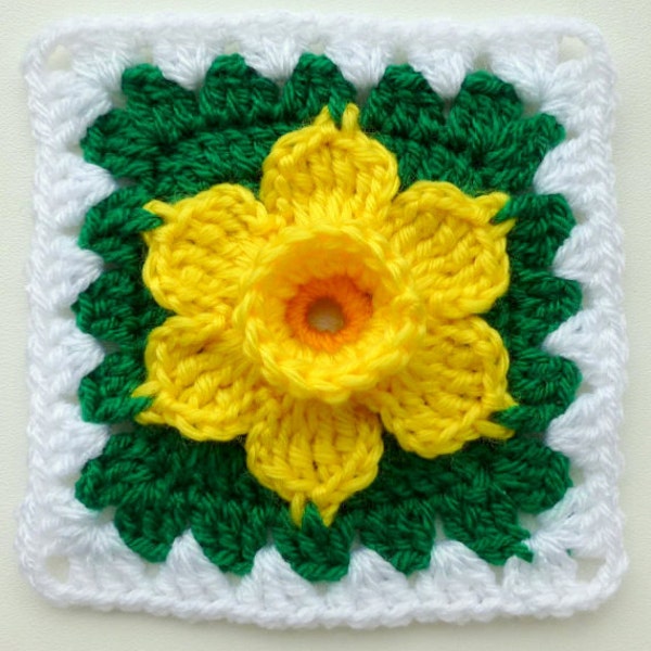 Crochet Granny Square Floral Pattern Instant Download Crochet PDF Pattern Daffodil in Granny Square