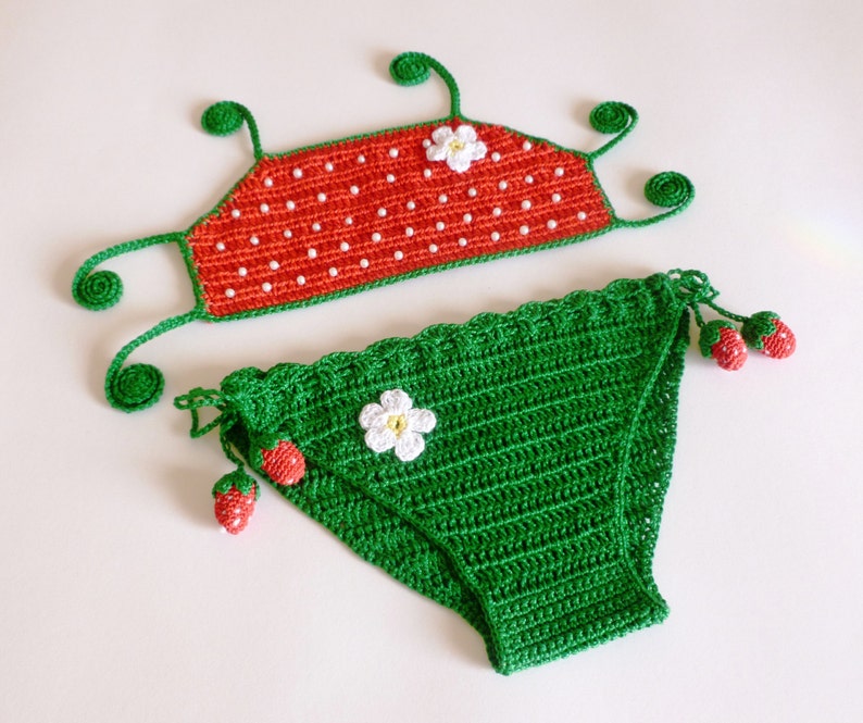 Crocheted Baby Girls Bikini Pattern Swimming Suit Instant Download Crochet PDF Pattern STRAWBERRY Swimsuit Bikini image 2