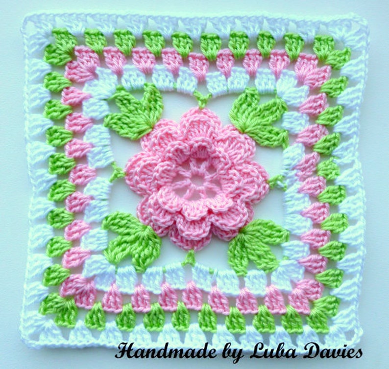 Crochet Granny Square Floral Pattern Instant Download Square Crochet PDF Pattern Floral Afghan Block Flower in Granny Square image 3