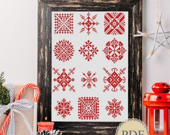 Nordic Snowflakes Scandinavian Filet Lace Christmas Ornaments Instant Download Counted Cross Stitch Chart PDF Pattern N161ld