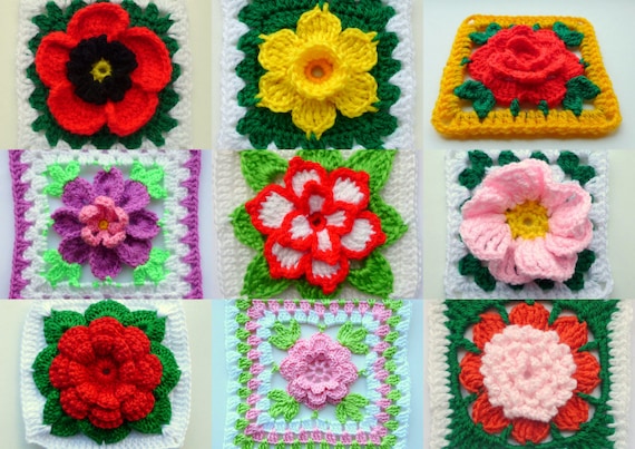 Crochet Granny Square E-book Instant Download Crochet PDF Pattern Best of  Blocks Floral Granny Square Pattern 