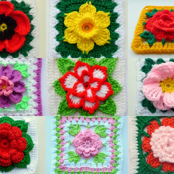 E-book carré grand-mère au crochet à téléchargement immédiat Patron PDF au crochet Best of Blocks Motif floral grand-mère carré