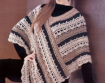 Instant Download Crocheted Poncho Crochet PDF Pattern - Crochet Striped Poncho. Adult size.