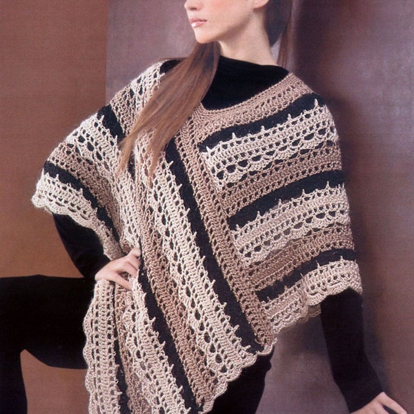 Instant Download Crocheted Poncho Crochet PDF Pattern - Crochet Striped Poncho. Adult size.