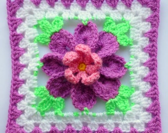 Crochet Granny Square Floral Pattern Instant Download Square Crochet PDF Pattern Floral Afghan Block Flower in Granny Square (3)