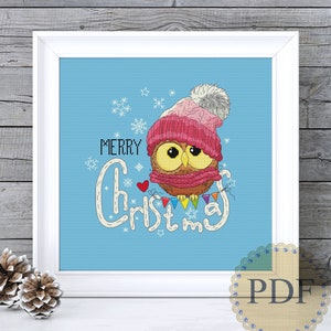 Merry Christmas Cute Owl Cross Stitch Snowflakes Ornaments Pattern Instant Download Counted Cross Stitch Chart PDF Pattern N25ld image 1