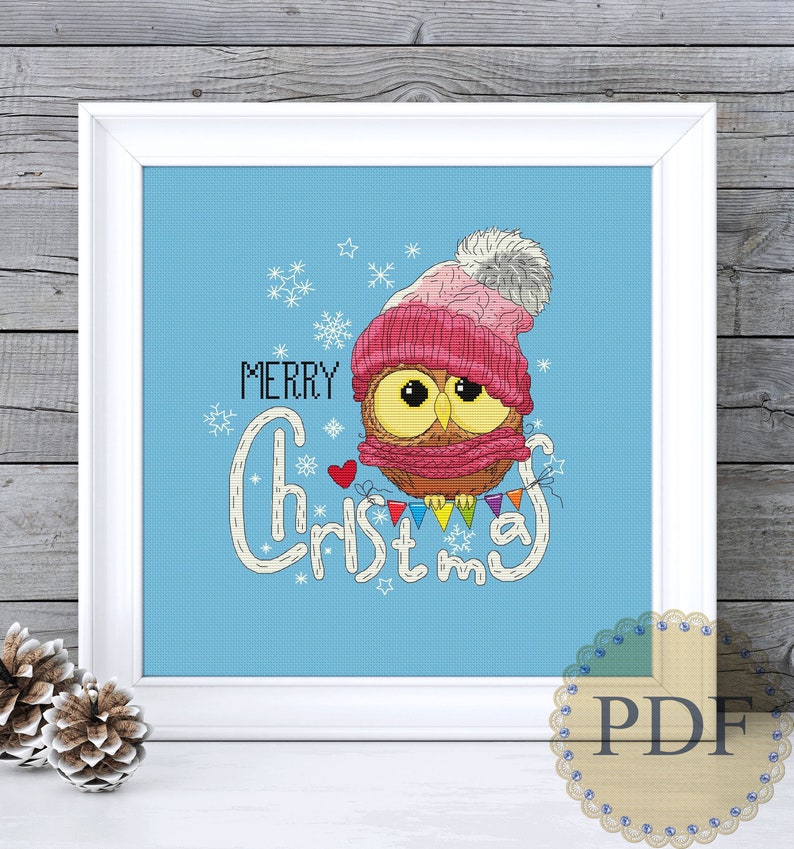 Merry Christmas Cute Owl Cross Stitch Snowflakes Ornaments Pattern Instant Download Counted Cross Stitch Chart PDF Pattern N25ld image 1