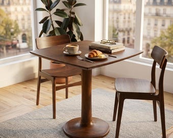 Handmade table,Solid Wood Square Dining Table, Small Space Bistro Set, Modern Pedestal Base